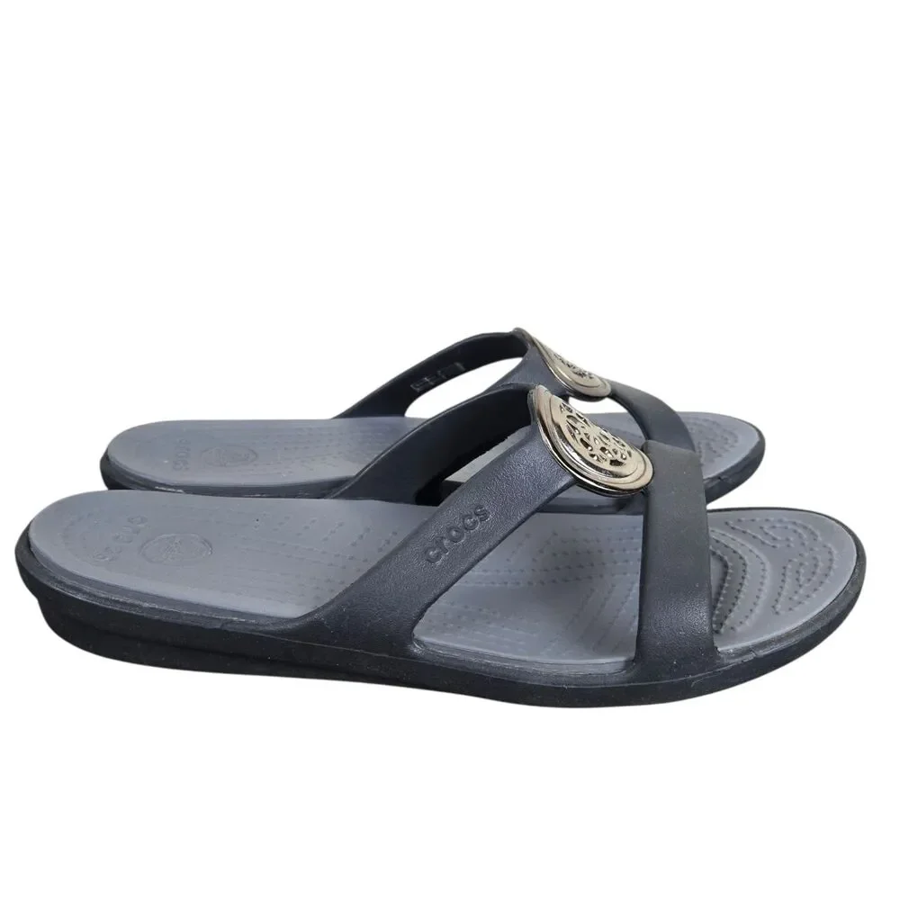 Crocs Sanrah Circle Slides Sandals Sz 11 Dark Gray Comfort ResortWear